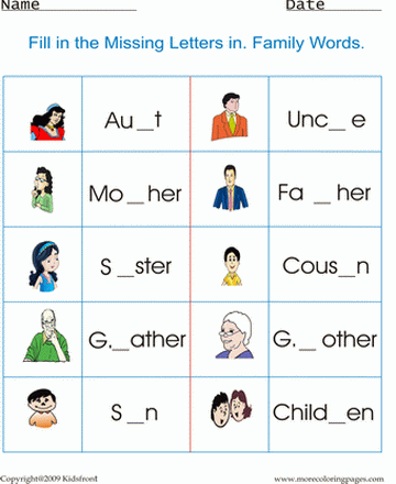 family members worksheet for preschool