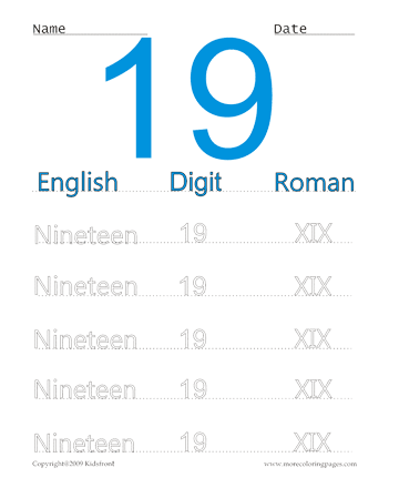 Roman Numerals 19 Sheet
