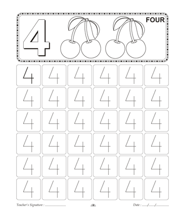 Number Writing 4 Sheet