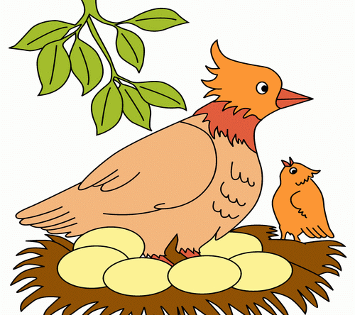 Bird With Kids Coloring Pages