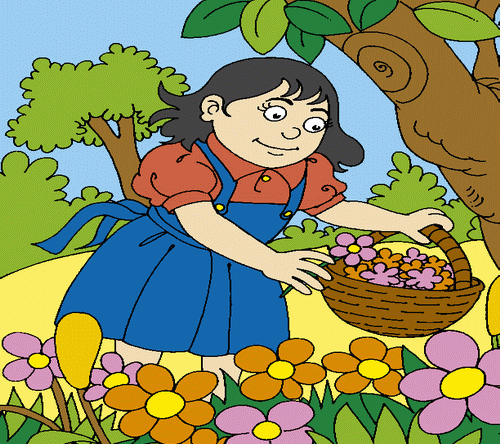 Girl Picking Flowers Coloring Pages