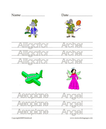 Letter A Words Worksheet Sheet