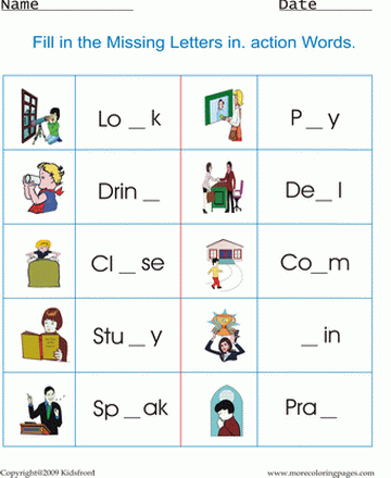 Action Words Worksheet Sheet