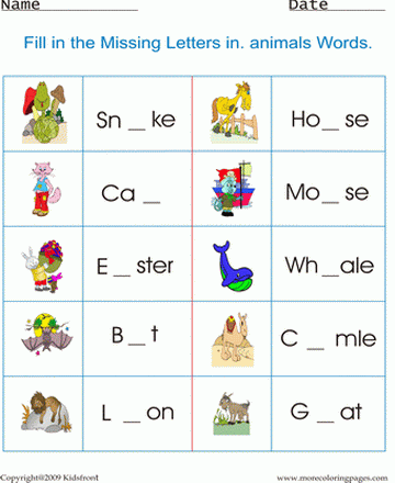 Animal Words Worksheet Sheet