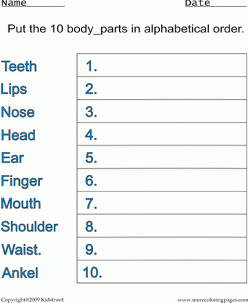 Clothes Alphabetical Worksheet Sheet