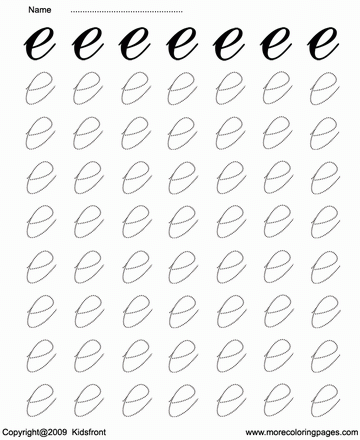 Cursive Letter Dot To Dots E Sheet