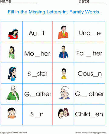 Family Members Worksheet Sheet