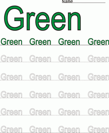 Green Word Color Coloring Worksheet Sheet