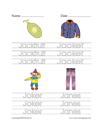 Letter J Words Worksheet Sheet