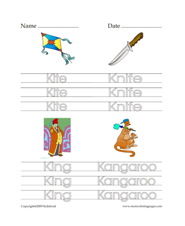 Letter K Words Worksheet Sheet