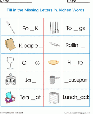 Kitchenware Worksheet Sheet