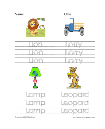 Letter L Words Worksheet Sheet