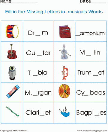 Musical Instruments Worksheet Sheet