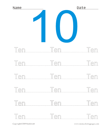 Number Word Worksheet 10 Sheet