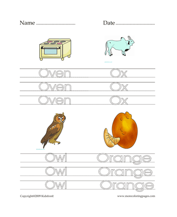 Letter O Words Worksheet Sheet