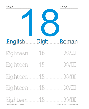 Roman Numerals 18 Sheet