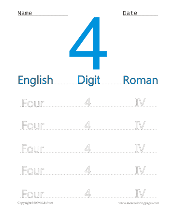 Roman Numerals 4 Sheet
