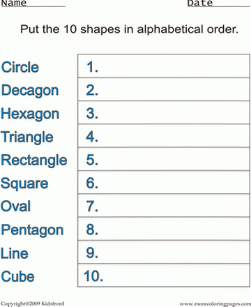 Shapes Alphabetical Worksheet Sheet