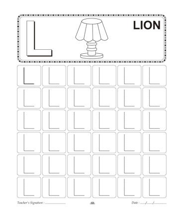 Capital Letter Writing L Sheet