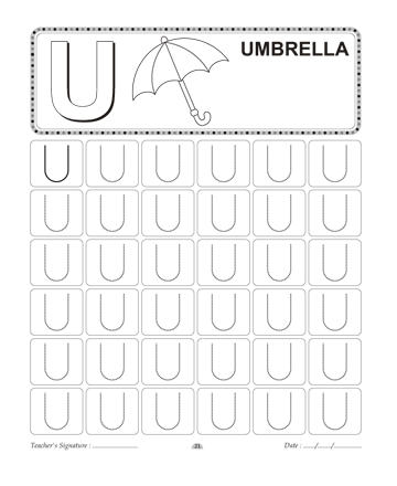 Capital Letter Writing U Sheet