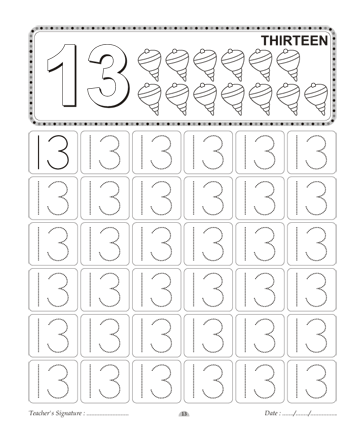 Number Writing 13 Sheet