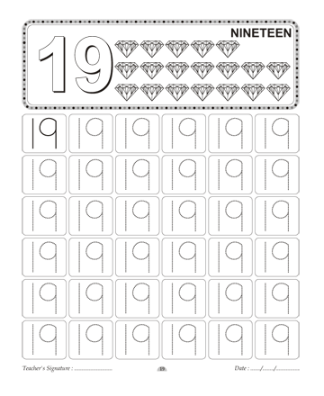 Number Writing 19 Sheet