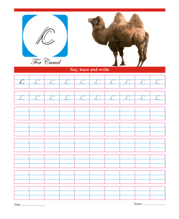 Small Cursive Letter C Sheet