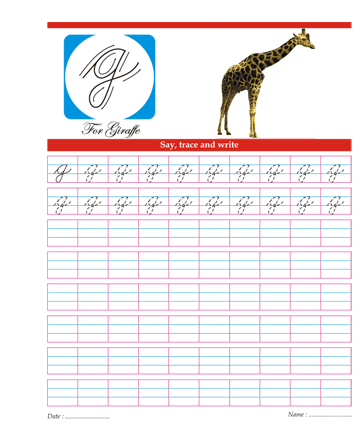 Small Cursive Letter G Sheet