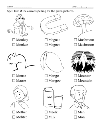 Spelling Test Letter Start With M Sheet