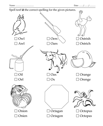 Spelling Test Letter Start With O Sheet