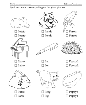 Spelling Test Letter Start With P Sheet