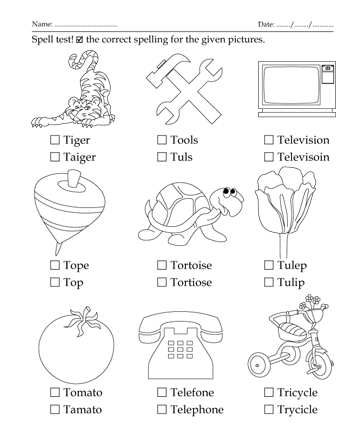 Spelling Test Letter Start With T Sheet