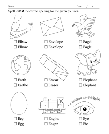 Spelling Test Letter Start With E Sheet