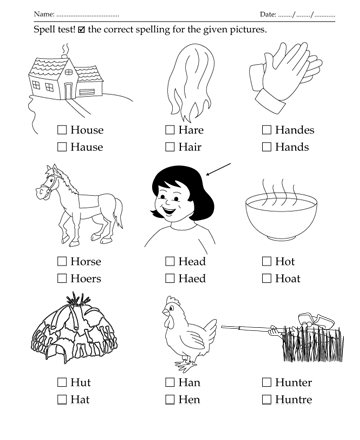 Spelling Test Letter Start With H Sheet